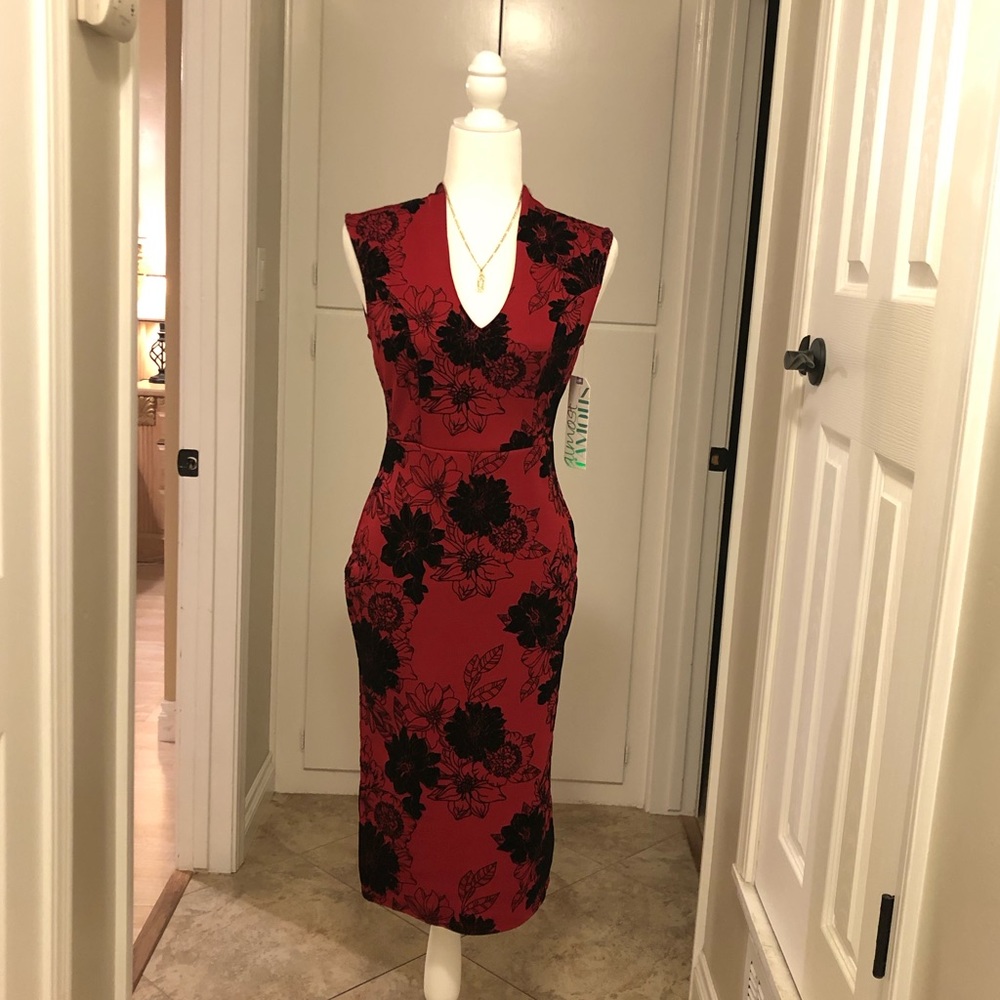 Red dress with black flowers size M